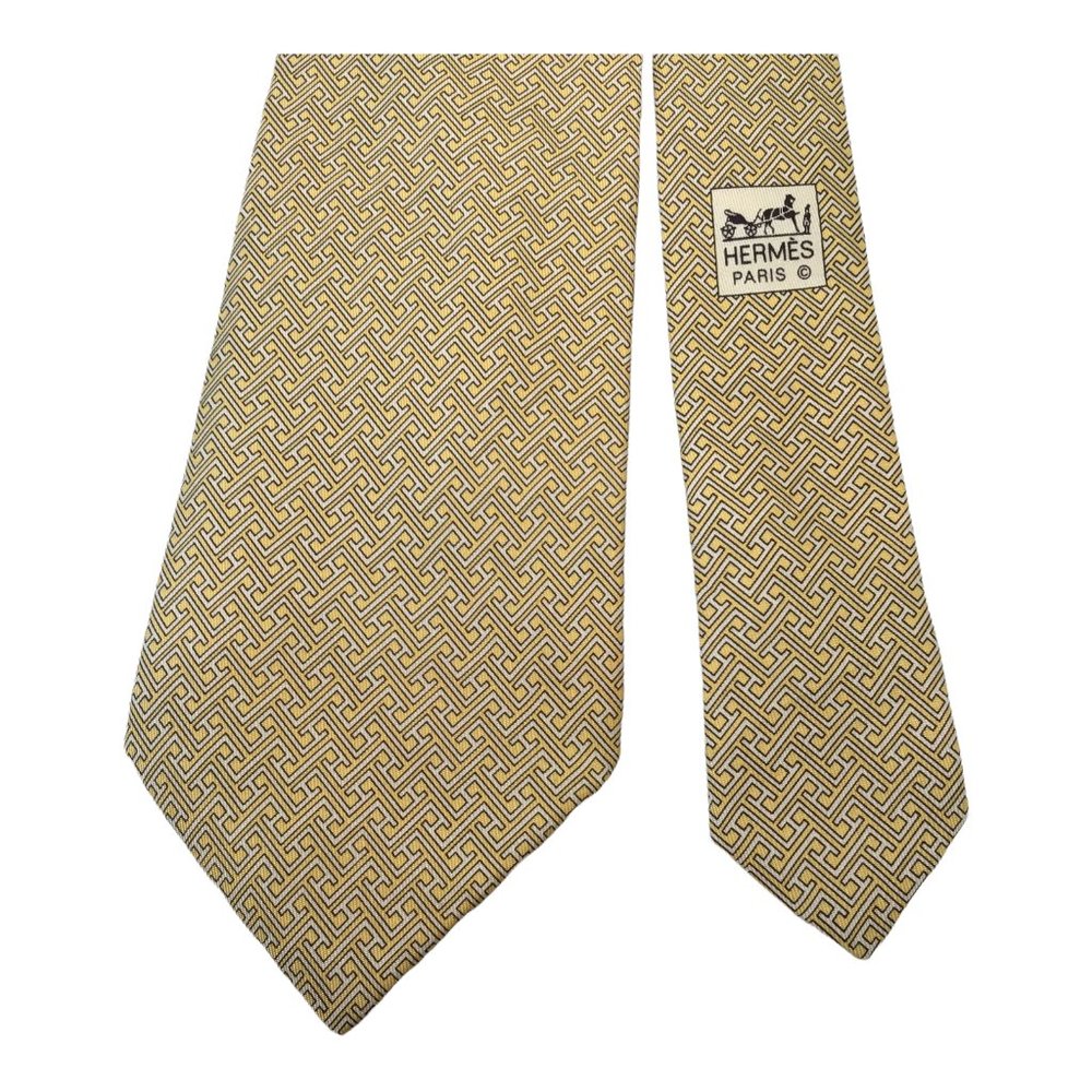 HERMES PARIS Yellow Geometric Print Tie Silk France 60"/ 3".3/4 EX COND - Picture 6 of 7